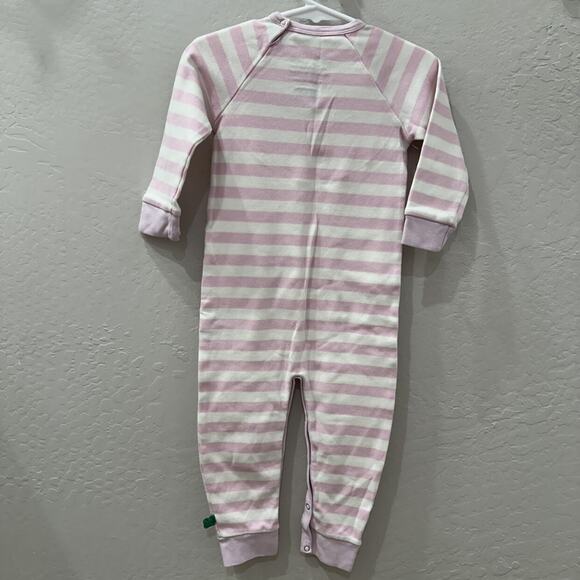 Green Cotton White Bunny Appliqué Pink Stripe Romper - Picture 5 of 7